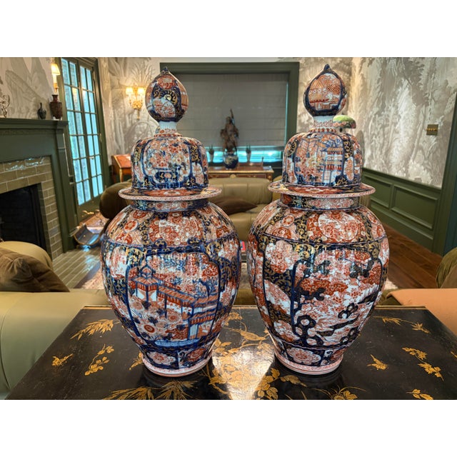 Large Pair of 19th Century Imari Japanese Temple Jars With Covers For Sale - Image 9 of 12