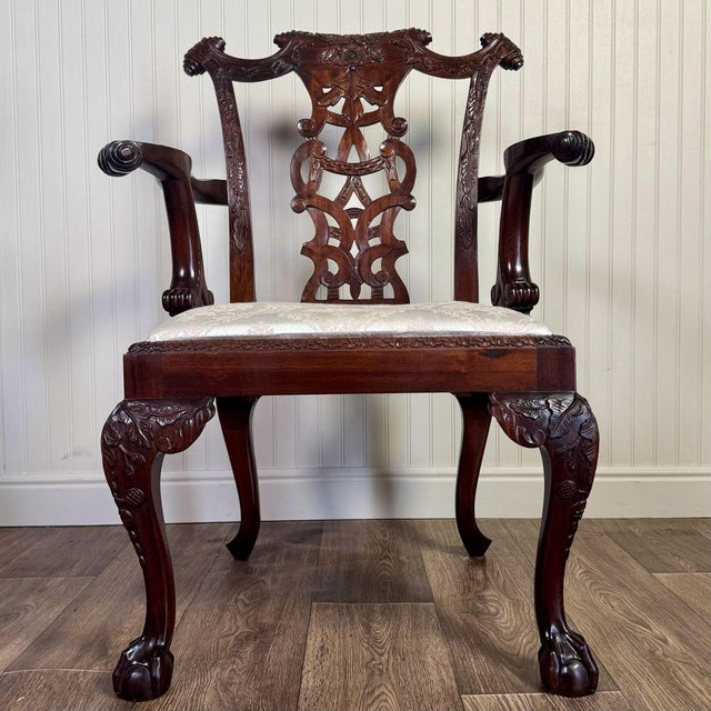 Wood Vintage Irish Chippendale Revival Carved Mahogany Armchair For Sale - Image 7 of 15