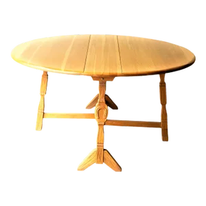 A. Brandt Ranch Oak Drop Leaf 60" Round Dining Table Convertible to Console - Vintage Mid 20th Century - 2 Available!