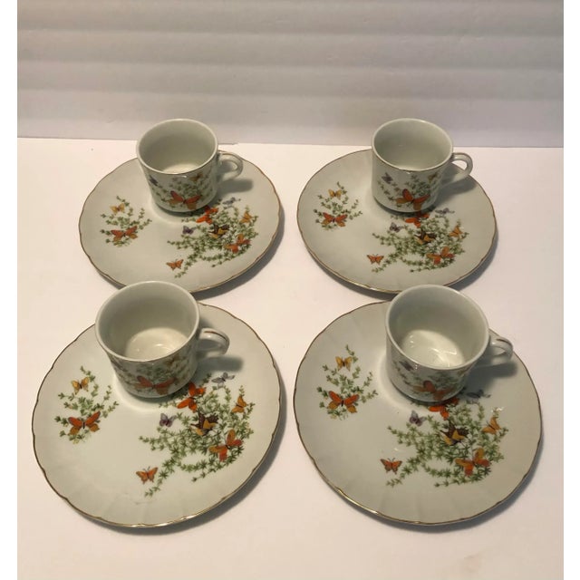 Vintage "Butterfly" Shafford Porcelain Tea Cups and Dessert Plates Set