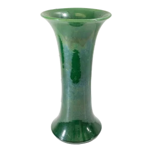 Early 20th Century Japanese Awaji Green Crackle Glazed Gu Form Vase