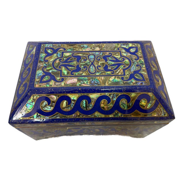 Handmade Lapis & Mother of Pearl Jewelry Box - Trinket Box From Egypt For Sale - Image 6 of 10