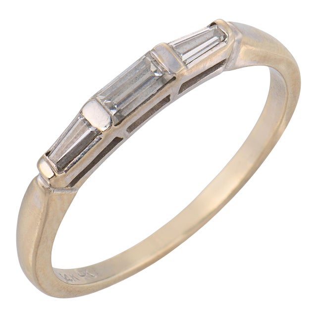 Mid Century Diamond 14k White Gold Stackable Wedding Band, Size 7.5 For Sale
