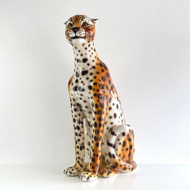 Late 20th Century 20th Century Italian Ceramic Leopard Floor Sculpture For Sale - Image 5 of 18