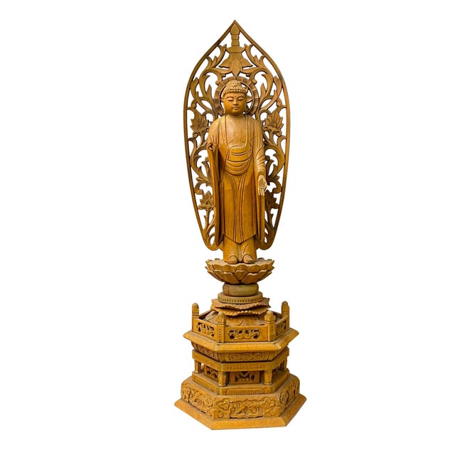 Chinese Sandal Wood Lotus Base Abhaya Mudra Buddha Statue For Sale In San Francisco - Image 6 of 6