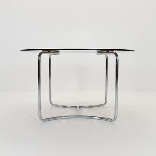 Mid-Century Modern Italian Round Smoked Glass Table and Cantilever Chairs by Gastone Rinaldi, 1970s, Set of 7 For Sale - Image 14 of 18