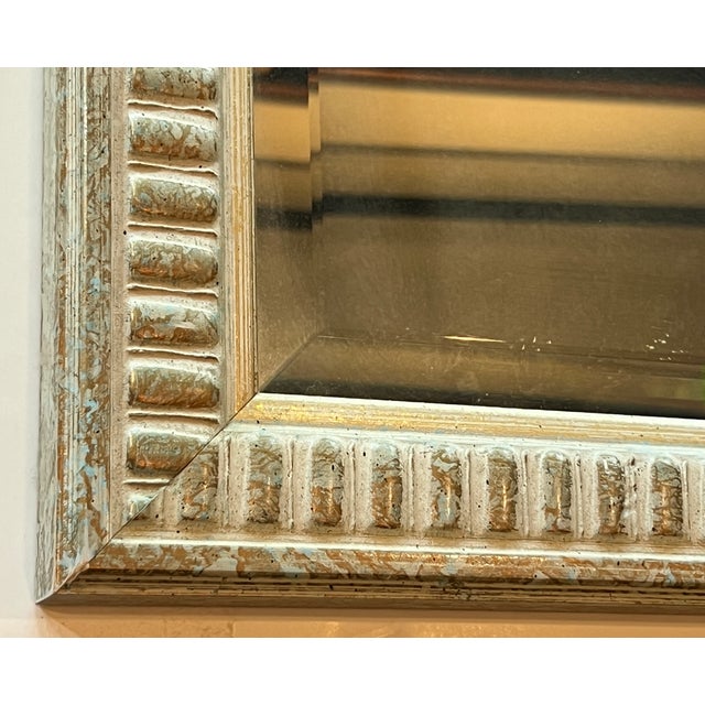White Gold Embossed Wood Mirror For Sale - Image 4 of 10