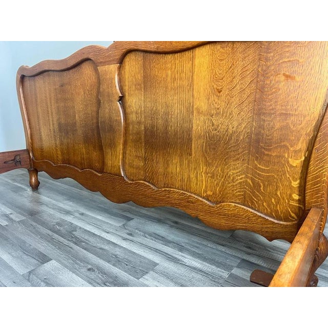 Vintage French Louis XVI Style Oak Double Bed Frame with Carved Headboard For Sale - Image 10 of 11