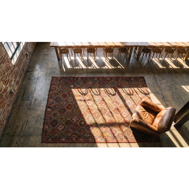 1900s Multi Diamond Tribal Antique Caucasian Verneh Flat-Weave 5'8" X 8' Rug Wool Carpet For Sale - Image 11 of 12