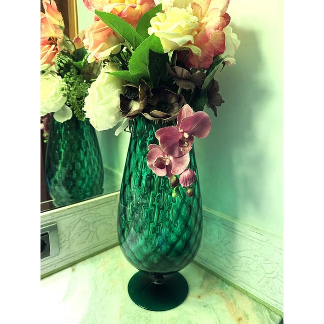 Vintage Green Hand-Blown Art Glass Vase with Textured Surface and Pedestal Base, 1960s For Sale - Image 10 of 13