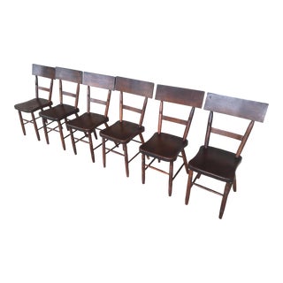 Primitive Antique 19th Century Slat Back Walnut Side Chairs - Set of 6 For Sale