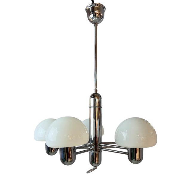 Chandelier in Chrome and Frosted Glass For Sale