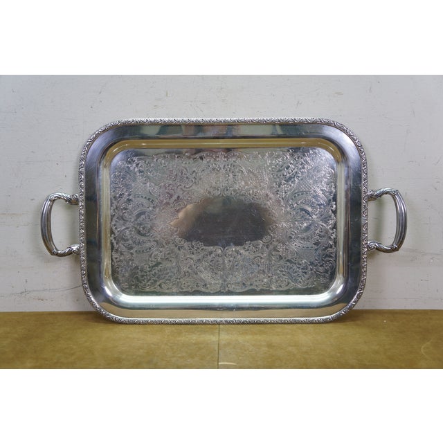 Vintage Silverplate Bar Butler Serving Trays Platters Oneida Rogers Leonard - Set of 3 For Sale - Image 6 of 12