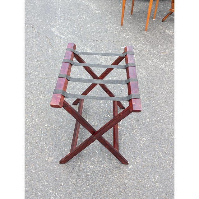 Vintage Folding Luggage Rack With Canvas Straps For Sale In Washington DC - Image 6 of 7