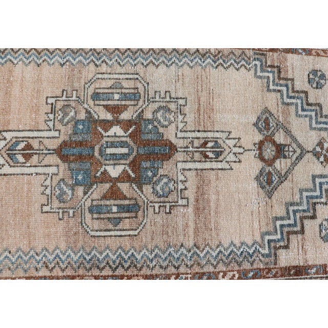 Textile Antique Persian Hamedan Runner With Sub-Geometric Design in Soft Blue and Cream 3'3 X 15'1 For Sale - Image 7 of 10