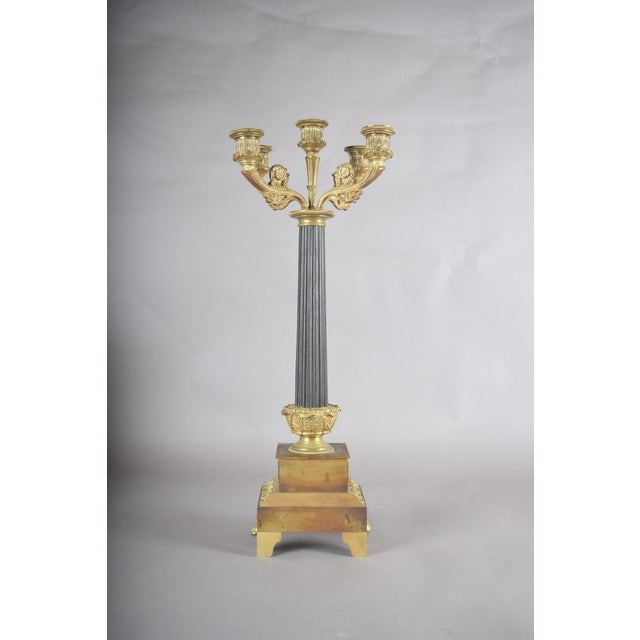 Metal Antique Gilt Bronze Candelabra, Fluted Column With Figural Arms — French, 19th Century For Sale - Image 7 of 10