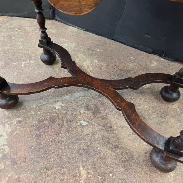 Late 19th Century Antique English Oak Gothic Revival X-Base Bureau Desk on Stand For Sale - Image 5 of 18