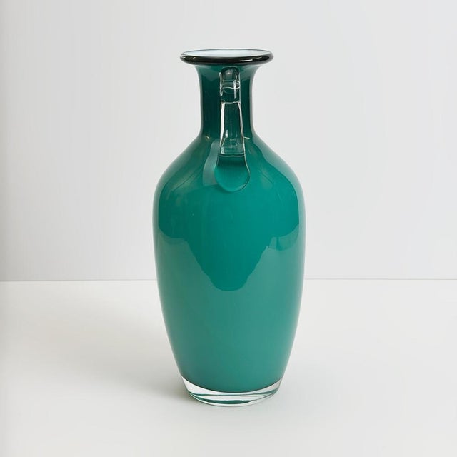 Turquoise Glass Amphora Vase by Jerzy Słuczan-Orkusz, Poland, 1980s For Sale - Image 9 of 11