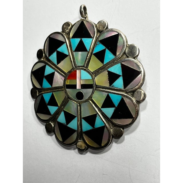 Native American Zuni Vintage Sterling Silver Inlay Pin/Pendant For Sale In South Bend - Image 6 of 6