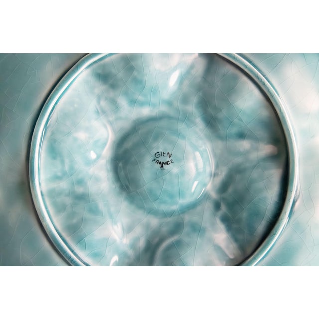 Vintage French Gien Turquoise Majolica Oyster Plate For Sale In Houston - Image 6 of 7