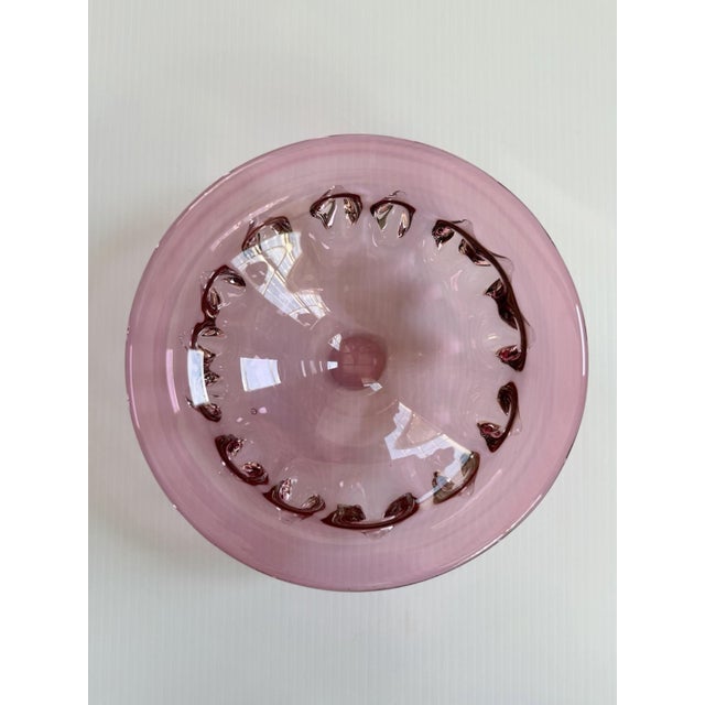 Vintage Murano Style Pink Cranberry Art Glass Bowl, Pulled Spikes, UV Reactive For Sale - Image 9 of 15