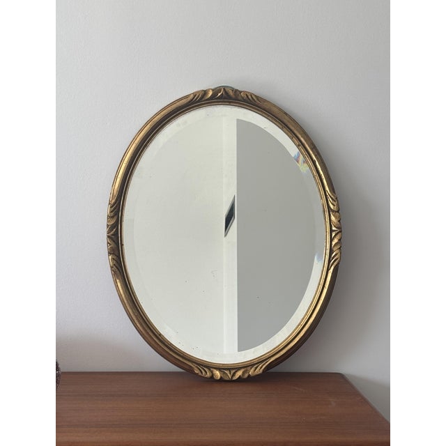 Gold Antique Oval Gilt Mirror in Carved Wood, 1940s For Sale - Image 8 of 8