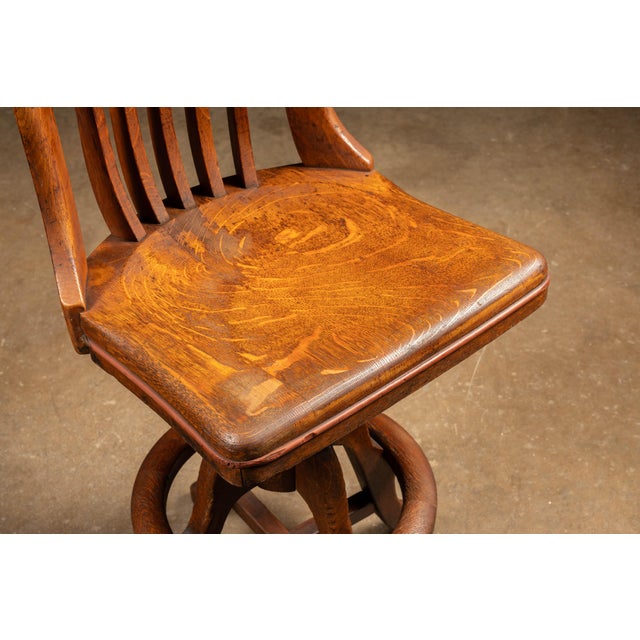 Brown Sikes Oak Adjustable Swivel Stool, C. 1930s For Sale - Image 8 of 12