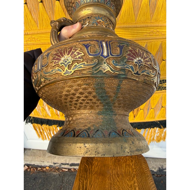 Bronze Champlevé Enameled Handled Vase For Sale In Milwaukee - Image 6 of 8
