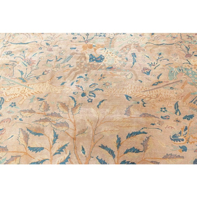 Authentic Indian Animal Botanic Handmade Wool Rug For Sale - Image 4 of 9