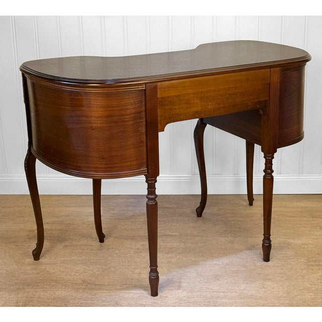 1940s Vintage French Mahogany Carved Kidney Writing Vanity Desk For Sale - Image 5 of 12