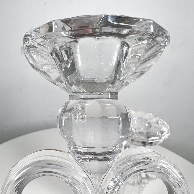 Art Deco Pair Crystal Candle Holders Scalloped Fleur De Lis Austria For Sale - Image 9 of 12