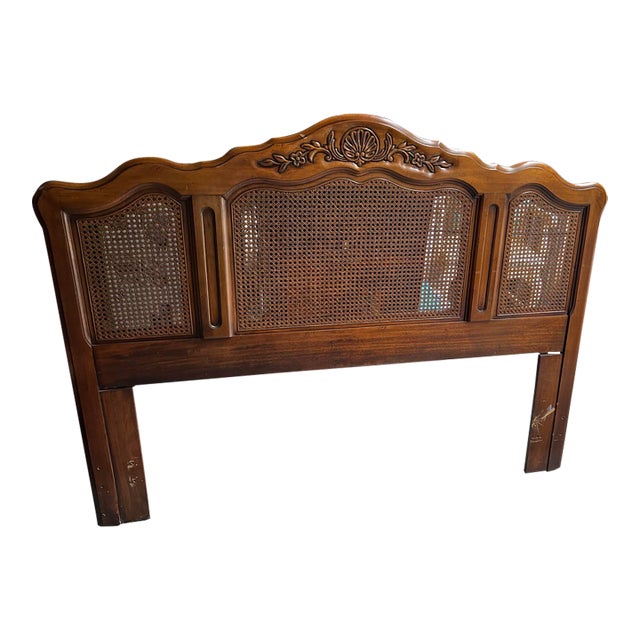 Vintage Wooden Ethan Allen Caned Headboard For Sale