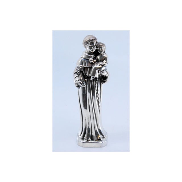 Silver Silver Statuette of Saint Anthony Holding Boy and Flowers For Sale - Image 8 of 9