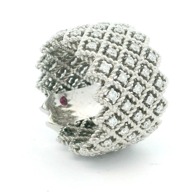2000 - 2009 Roberto Coin 18k White Gold 1.40 Carat Diamond Wide Lattice Band Ring For Sale - Image 5 of 12