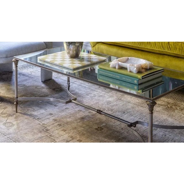 Mid 20th Century Steel & Brass Coffee Table in the Style of Maison Jansen For Sale - Image 5 of 5