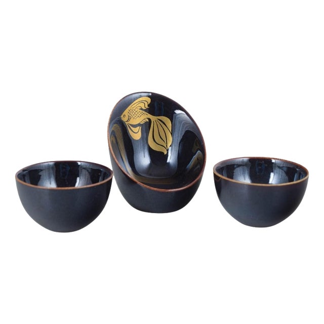 Mid-Century Deep Blue Glazed Miniature Bowls from Gustavsberg, Set of 3 For Sale