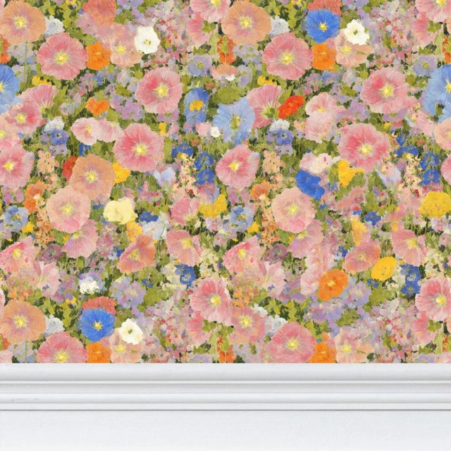 Gold The Petunia Meadow Floral Removable Wallpaper 3 Yard Roll For Sale - Image 8 of 8