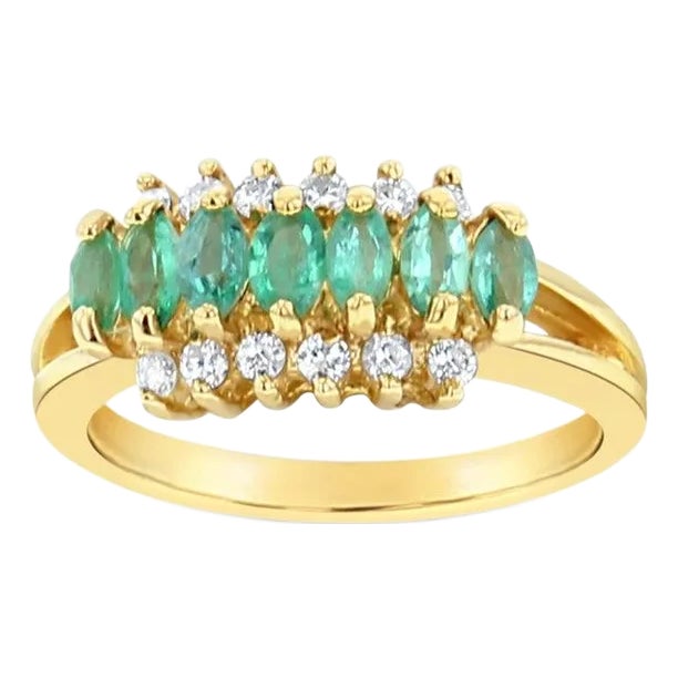 One Carat Marquise Emerald & Diamond Wedding Band, Size 5.5 For Sale