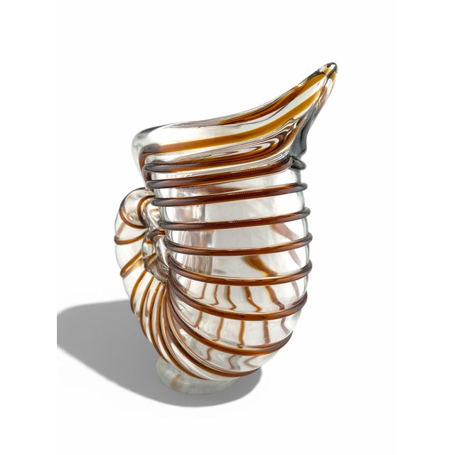 Mid-Century Modern Vintage Murano Nautilus Seashell Blown Art Glass Pitcher For Sale - Image 3 of 7