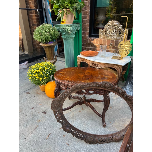 Small Vintage Wooden Table With Detachable Tray Top- Missing Glass For Sale - Image 4 of 5