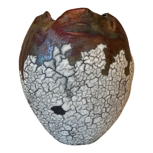 Handcrafted Ceramic Vase With Crackling Glaze For Sale