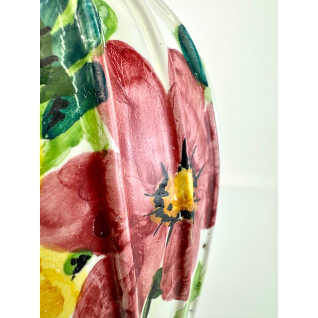 1970s Italian Hand-Painted Ceramic Floral Vase With Scalloped Rim, Mid-Century Majolica Style For Sale - Image 4 of 8