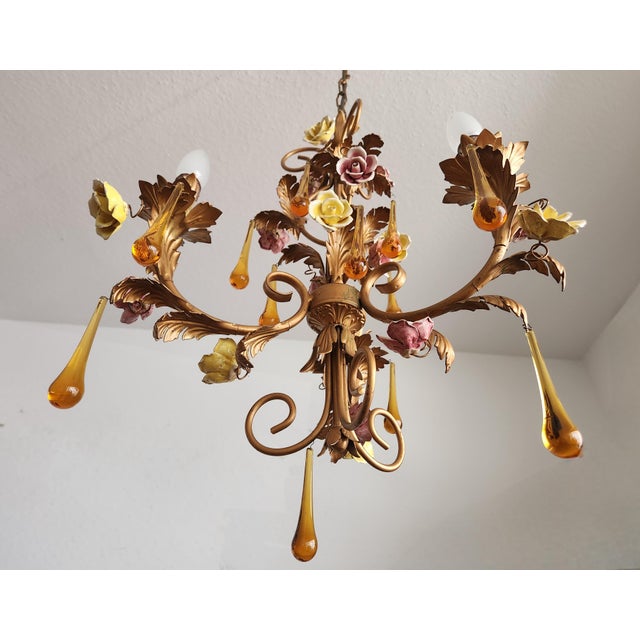 Vintage Venetian Three-Light Chandelier with Murano Glass Drops, 1960s For Sale - Image 11 of 18