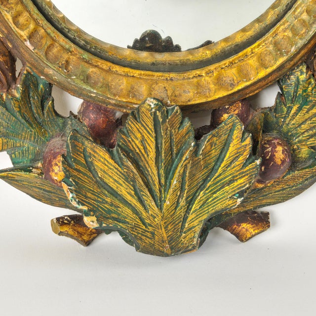 Antique Gilded Wood Convex Wall Mirror 19th Century Italian For Sale - Image 10 of 16