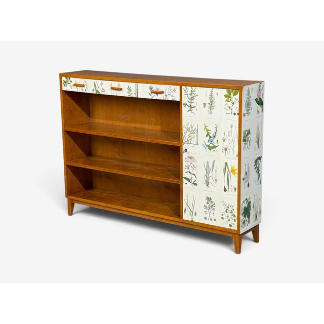 Swedish Modern, Nordens Flora Bookcase, Birch, Floral Lithographs, Sweden, 1940s For Sale - Image 4 of 15