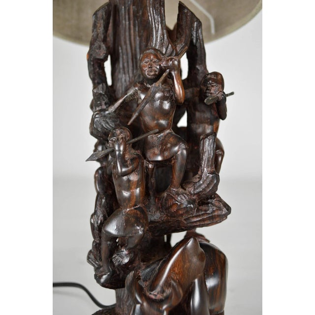 Carved Ebony Table Lamp, 1950s For Sale - Image 4 of 18