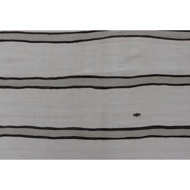 Turkish Vintage Gallery Flat-Weave in Brown, Gray, and Ivory With Stripe Design For Sale - Image 9 of 12