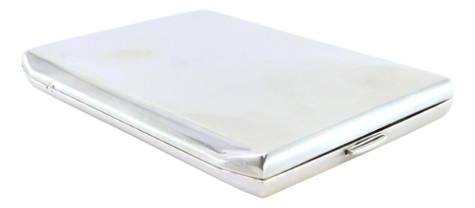 Silver Cigarette Case with Beveled Corners, Ribbons and Hinged Lid