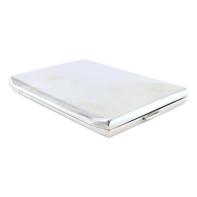 Silver Cigarette Case with Beveled Corners, Ribbons and Hinged Lid For Sale