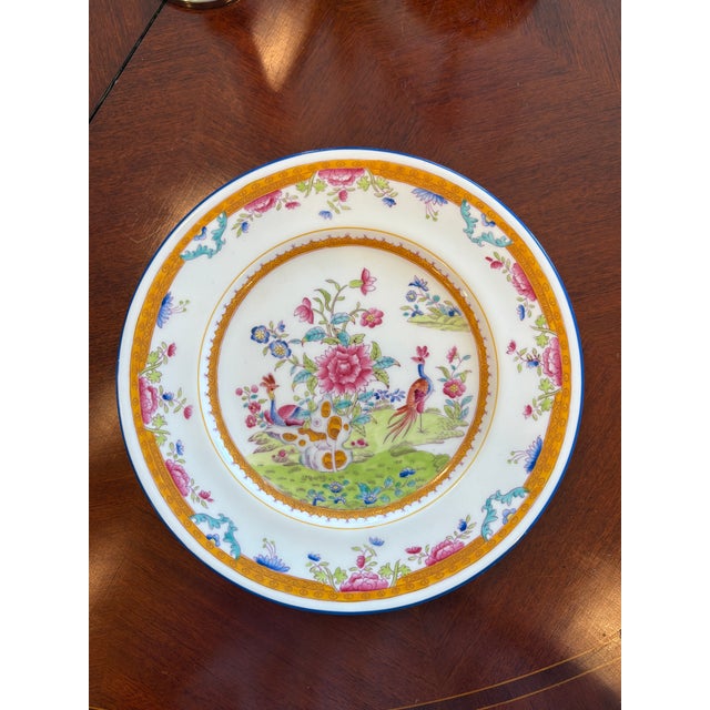 1900s Edwardian English Coalport Chinoiserie Bird & Floral Dinner Plates, Set of 8 For Sale - Image 9 of 9